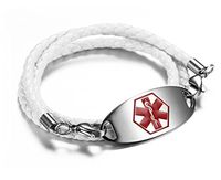 JF.JEWELRY Medical Alert Bracelet for Women with Microfiber Leather Braided Band, Free Engraving (White)