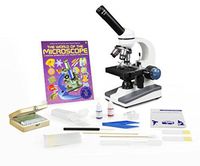 Vision Scientific VME0018-S-RC-P2 Monocular Microscope, WF10x&25x Eyepiece, 40x-1000x Magnification, Mechanical Stage,LED,Rechargeable,Microscope Book,Microscope Discovery Kit,25 Slides Set