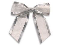 Pack Of 12, 4-1/2" Solid Silver Pre-Tied Sheer Gift Bows Organza W/Satin Edge 1-1/2" Ribbon 100% Nylon