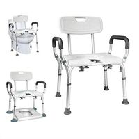 OMLTER Folding Bedside Commode Transfer Bench Adjustable Height, Non-Slip Seat, Bath Shower Bench Chair Fits Any Bathroom for Elderly, Disabled, 300 Lbs Capacity