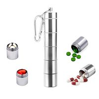 Pocket Pill Case, Portable Pill Box, Messar 5 Compartments Aluminum Alloy Pill Holder Waterproof Medicine Organizer Pill Bottle Pill Container with Keychain & Carabiner for Travel Camping (1 Pcs)
