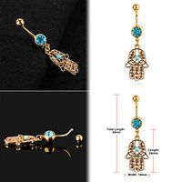 Stylish Navel Belly Ring Rhinestone Button Bar Barbell Body Piercing Jewelry (Design - Hamsa)