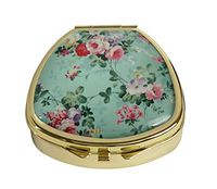 Youroom Custom Stainless Steel Gold Fan Shaped Glass Pill Case Medicine Vitamin Manager Decorative Box (Vintage Floral Flowers)