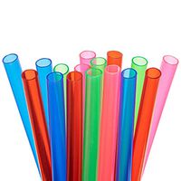 15 Short Reusable Plastic Straws Super Extra Wide + Sturdy Cleaning Brush - For Thick Smoothies in Small Glasses or Cups, and Kids Drinks - Assorted Colors Value Pack - BPA PFOA Free