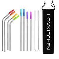 Stainless Steel Drinking Straws, LOVKITCHEN Reusable Metal Straws for Beverage, fit for 20/30 oz Tumblers Cups (Set of 8, 8.5 Inches - 10.5 Inches), Cleaning Brushes and Storage Bag Included