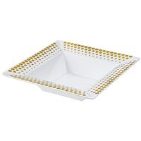 BalsaCircle 30 pcs 5 oz White with Gold Dots Plastic Square Bowls - Disposable Wedding Party Catering Tableware