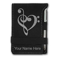 Mini Notepad, Music Heart, Personalized Engraving Included (Black with Silver)