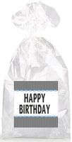 Happy Birthday Blue Accents with White and Black Stripes Party Favor Bags with Ties - 12pack