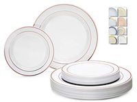 " OCCASIONS" 120 Plates Pack,(60 Guests) Heavyweight Premium Wedding Party Disposable Plastic Plates Set -60 x 10.5'' Dinner + 60 x 7.5'' Salad/Dessert (White w/Rose Gold Rim)