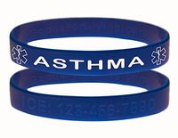 Custom Asthma ID Bracelet Wristbands - 2 Pack - Blue - 6 Inches - Toddler