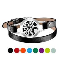 Jesaisque Essential Oil Diffuser Bracelet,Stainless Steel Aromatherapy Locket Bracelets Leather Band with 8 Color Pads,Girl Women Jewelry Gifts (Black)
