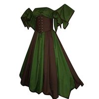 LISTHA Vintage Lace Up Dress Women Short Petal Sleeve Off Shoulder Medieval Dress Green