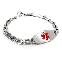 My Identity Doctor - Customized with Engraving Medical Alert Bracelet, 316L Steel Matte 6mm Links - Red - Wrist Size 7.25 Inch