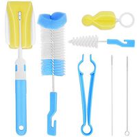 Bottle Brush Set, 7Pcs Baby Bottle Brush Cleaner Kit with Nipple Brush & Straw Cleaner (Blue)