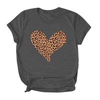 Sunhusing Women's Casual Round Neck Short Sleeve Leopard Love Heart Pattern Print Slim Solid Color T-Shirt(Gray,S)