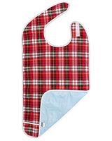 Adult Bib for Eating, Waterproof Clothing Protector with Crumb Catcher. Machine Washable, (Red Plaid)