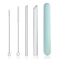 Reusable Eco-Friendly Glass Drinking Straws Set, 8-inch x 8mm and 14mm with S/M Extra Large Size Brushes and Storage Container Travel Safe Case Box BPA Free for Smoothie Coffee Bubble Boba Tea - Clear