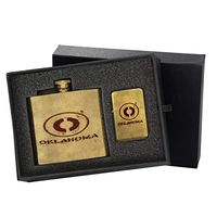 Oklahoma Painting - Gold Lighter and Pocket Hip Liquor Flask Survival Camping Gift Box Set