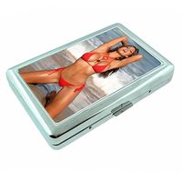 Florida Pin Up Girls Miami USA S6 Silver Cigarette Case Metal Wallet Id Holder 4" X 2.75" RFID Protection