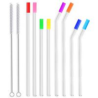 ALINK 8-Pack Slim 7mm Glass Straws, Reusable Clear Drinking Straws for 20 oz 30 oz RTIC/YETI Tumblers, Tervis, Starbucks Cups, Mason Jars with 2 Cleaning Brush & 8 Silicone Tips