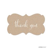Andaz Press Fancy Frame Rectangular Label Stickers, Thank You, Kraft Print, 36-Pack