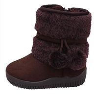 Goldweather Baby Girls Boys Winter Warm Snow Boots Mid Calf Anti-Slip Pom Pom Fur Lined Prewalker Toddler Boots (Coffee, 7 Toddler)