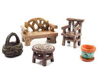 Fairy Garden Seating Collection, 5 Piece Miniature Furniture Set Natural Looking (5)