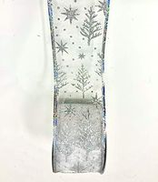 Glittery Silver Wired Ribbons Bundle (2 Rolls, 2.5 inch x 10 Yards Each) w. Silver Christmas Trees for Gift Wrapping & Decorating