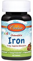 Carlson - Kid's Chewable Iron, 15 mg, Superior Absorption, Blood Health, Energy Production & Optimal Wellness, Natural Strawberry Flavor, 60 Tablets