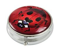 Hiuyi Custom Personalized Glass Round Pill Box Pocket Wallet Pill Case Vitamin Decorative Protector (Ladybug Art)