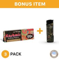 Kashmir Rolling Papers -Unbleached Single Wide (3) with LED Lighter