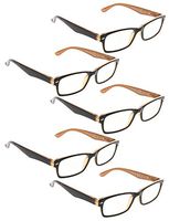 READING GLASSES 5 Pack Spring Hinges Classic Readers (Black Brown, 1.50)