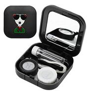 Contact Lenses Storage Box, Mini Portable Cartoon Glasses Container Holder with Mirror Tweezers Applicator and Solution Bottle Travel Home Use (Black)