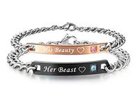 LOVE Beauties His or Hers Matching Set His Beauty Her Beast Titanium Stainless Steel Couple Bracelet in a Gift Box (Her Beast)