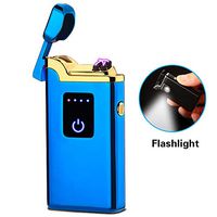 SunTime Dual Arc Lighter with Flashlight USB Rechargeable Flameless Windproof Mini Electric Double Plasma Lighter for Cigar Candle Cigarette Pipe (Blue)