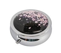 Cow GO GO Cherry Flowers Custom Design Fashion Silver Round Glass Pill Case Decorative Metal Pill Box