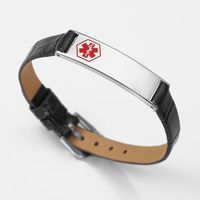 StickyJ USA Black Leather Medical ID Bracelet Watch Style