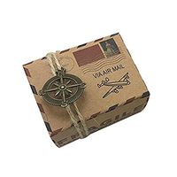 BUYITNOW 50Pcs Vintage Airmail Kraft Favors Boxes with Twine for Wedding Travel Party
