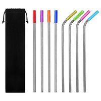 Aigemi Set of 8 Stainless Steel Straws Reusable Drinking Metal Straws for Tumblers Rumblers Cold Beverage (4 Straight|4 Bent|2 Brushes)
