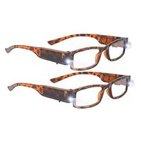 Bright LED Readers with Lights Reading Glasses Lighted Magnifier Nighttime Reader Compact Full Frame Eyewear Clear Vision Unisex Clear Vision Lighted Eye Glasses (Brown, 250)