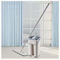 Mosunx Flat Squeeze Mop and Bucket, Hand-Free Wringing Floor Cleaning Mop, Washable Reusable Microfiber Mop, Wet or Dry Usage on Hardwood, Tile (Gray, 50Inch (Come with 2 Replacement Microfiber Rag))