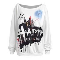 Anxinke Women Casual Halloween Long Sleeve Print Pullover Blouse Shirts Sweatshirt 2XL(White,XXL)