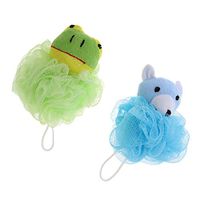 Frcolor Soft Bath Puff Animal Sponge Mesh Pouf Shower Ball Green Frog Blue Little Bear 2pcs