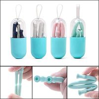 4PCS Foldable Straws Reusable,Portable Reusable Washable Food Grade Silicone Drinking Bent Straws With Box/Brush