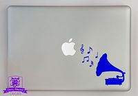 Overly Attached Decals Phonograph with Music Notes Vinyl Decal Sized to Fit A 13" Laptop - Blue