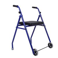 WALKER'S Elderly Hand-held Portable Folding, Height-Adjustable, Light Aluminum Non-Slip Two-Wheeled, Mobile Assisted Walking Frame Suitable for Disabled People