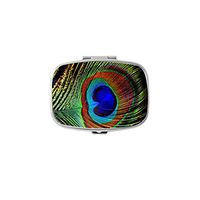Udoosun Pill Box,Peacock Feather Custom Personlized Rectangular Pill Case Holder Decorative Box Pocket Purse Travel Pill Vitamin Tablet Medicine Case