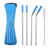 yanQxIzbiu 4Pcs Reusable Straws, Stainless Steel Straws with Cleaning Brush and Silicon Covers for Drinking Cups/Travel Mug/Widen Straws Clearing Light Blue
