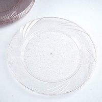BalsaCircle 24 pcs 9-Inch Blush Glittered Clear Plastic Round Plates - Disposable Wedding Party Catering Tableware