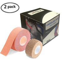 FOU Kinesiology Recovery Therapeutic Tape, Waterproof Muscle Support for Athlete,Sports Injury Tape 1 inch x 16.4 ft / 2.5cm x 5m (Beige 2 Pack)